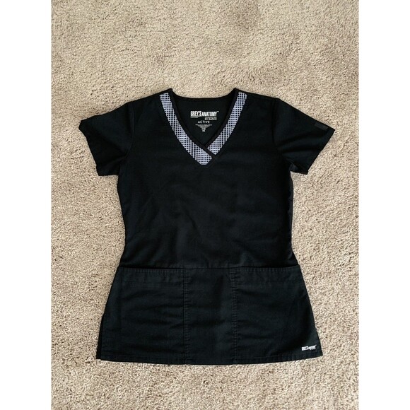 Grey’s Anatomy Active Grid Check Black White Scrub Top 41431 Women's Size XS - Picture 1 of 9